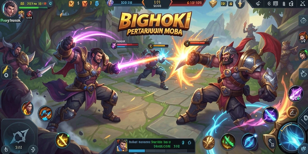 Screenshot gameplay BIGHOKI penuh aksi MOBA.