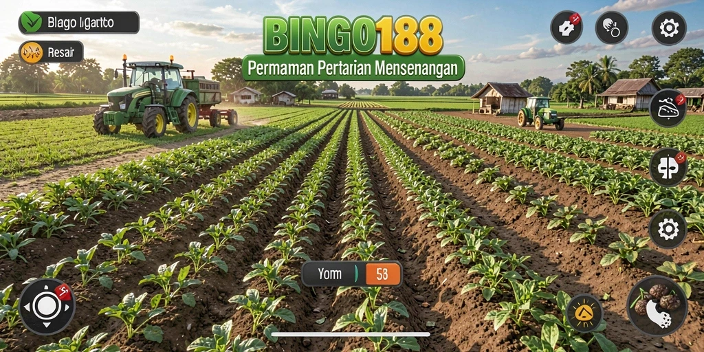 Tampilan gameplay BINGO188 dengan ladang pertanian yang indah.