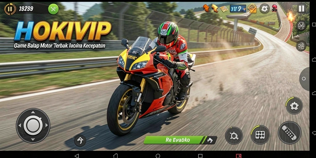 Screenshot HOKIVIP menampilkan aksi balap motor yang seru dan mendebarkan.