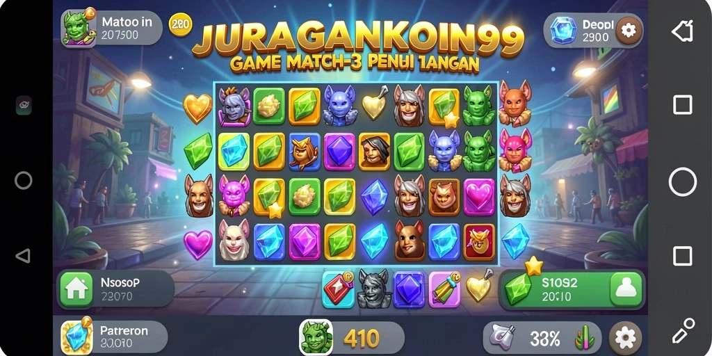 Tangkapan layar gameplay JURAGANKOIN99 yang menampilkan serunya permainan Match-3.
