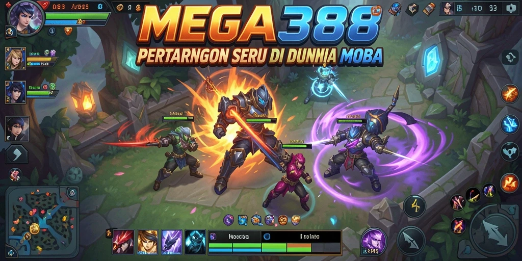 Menampilkan gameplay seru dalam pertarungan MOBA.