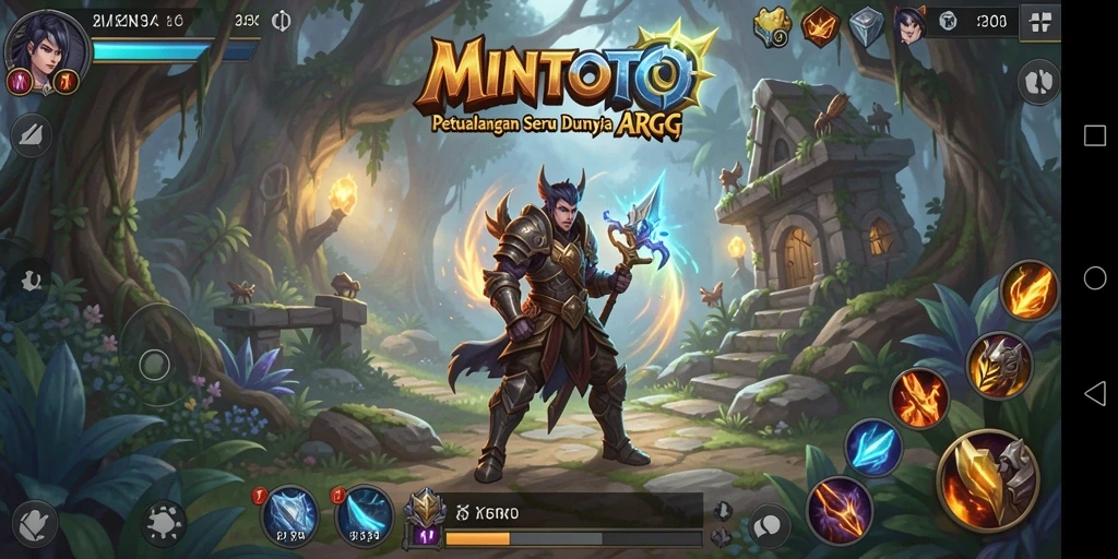 Tangkapan layar MINTOTO menampilkan aksi pertempuran seru di dunia fantasi.